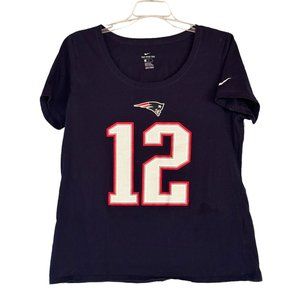 Nike Tom Brady Graphic Tee Womens Lge T Shirt Patriots NFL Football V-Neck Blue